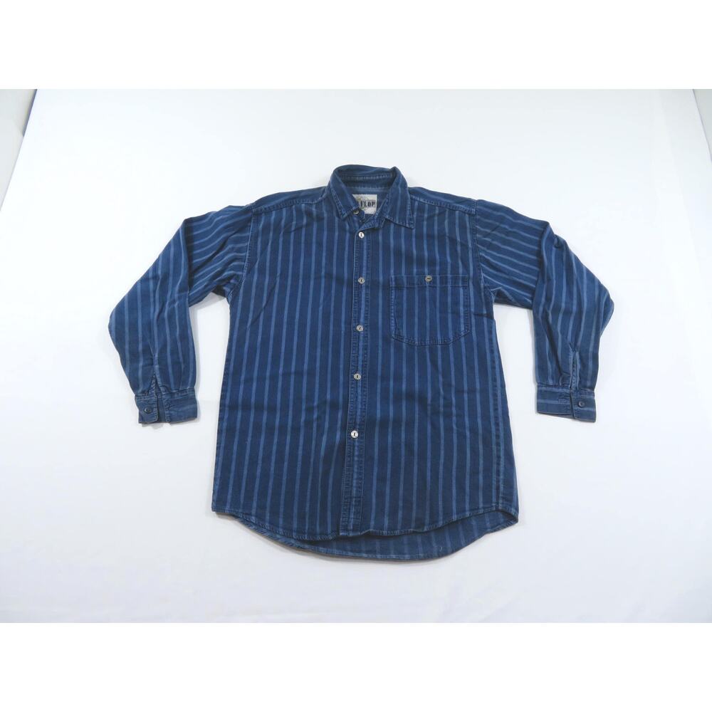 Flip Flop Casual Shirt, Blue Striped Button-Up Sz M 1980s